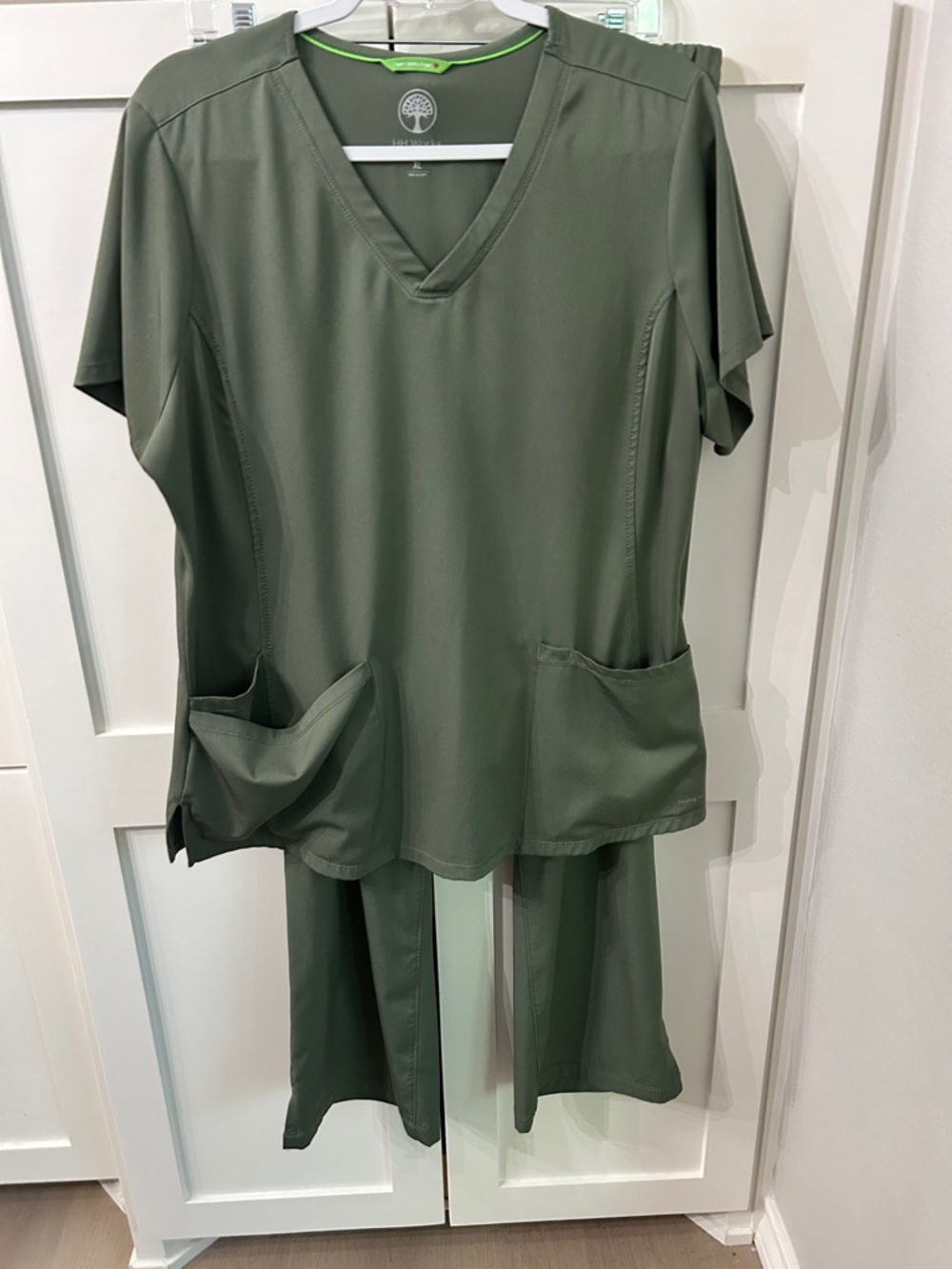 healing hands Olive Green V-neck Scrub Top and Pants Set
